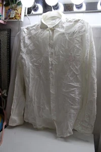 Vintage International Male Long Sleeve Button White Embroidered Pink Sequins M - Picture 1 of 3