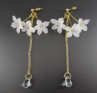 Золотистый матовый Lucite цветы w прозрачный висячие стеклянные бусины Post серьги 129A - Изображение 1 из 4