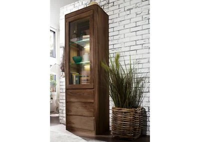 Vitrine groß schmal - Wohnzimmer Deko - Echtholz Sheesham massiv - 70x202cm - Bild 1 von 4