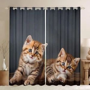 Cat Curtains Cute Pet Cats Window Curtains for Bedroom Decor Lovely Kitten Pr... - Picture 1 of 9
