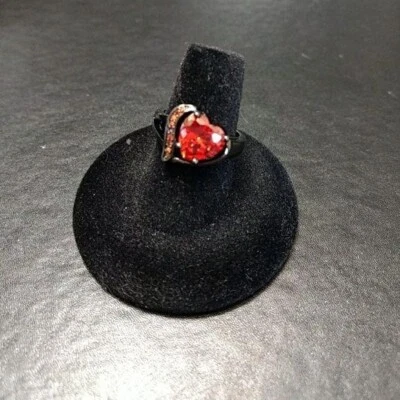 Dark silver tone ring with red heart - Image 1 of 4