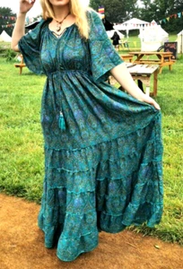 Long maxi medieval teal long dress S M L XL 10 12 14 16 18 20 22 LARP ren faire - Picture 1 of 8