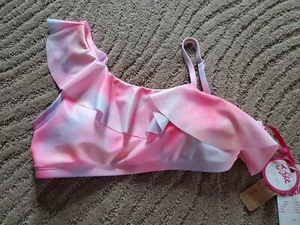 Justice Girls Ruffle Bikini Top Size XLarge (16-18) Pink Tie Dye New - Picture 1 of 8