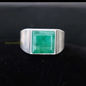 Green Emrald Men's Ring 925 Sterling Silver Statement Band Ring All Size SH58 - Picture 1 of 5
