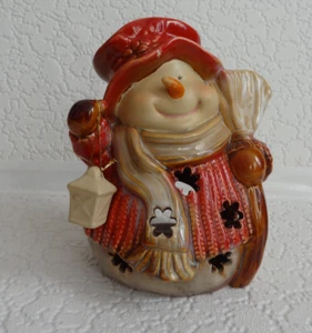 Ceramic snowman tea light candle holder - Picture 1 of 8