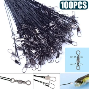 100pcs 30CM Trace Wire Leader Anti-bite Fishing Line Leaders With Snap & Swivel - Picture 1 of 18