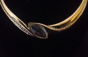 Vintage Necklace - Solid Gold Tone Link Choker - Rhinestones - Hidden Clasp - Picture 1 of 8