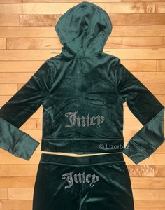 NEU! Neu mit Etikett Juicy Couture Velour OG Glitzer Trainingsanzug Set in Kiefer Größe L - Bild 1 von 3