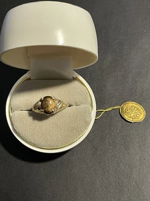 Vintage 14k Yellow Gold Maui Divers Hawaii Gold Coral Cabochon Ring Sz 7.25 - Image 1 of 4