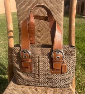 Coach Mini Signature Soho Toffee Tote Canvas & Leather Shoulder Bag D0867-F12310 - Picture 1 of 11