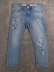 Pilcro Anthropologie Jeans Womens 30P Slim Boyfriend Embroidered Floral 32x26 - Picture 1 of 12