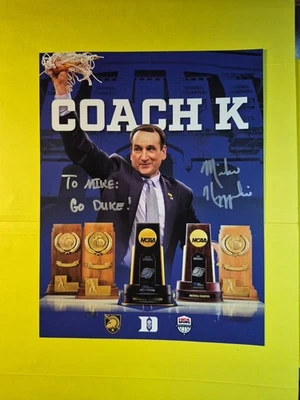 Mike Krzyzewski "Entrenador K" DUKE Baloncesto Firmado 8X10 Inscrito Mike Foto 1 de 2