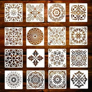16 Pack Painting Template Hollow Mandala Templates Floor Wall Tile Paint - Picture 1 of 7