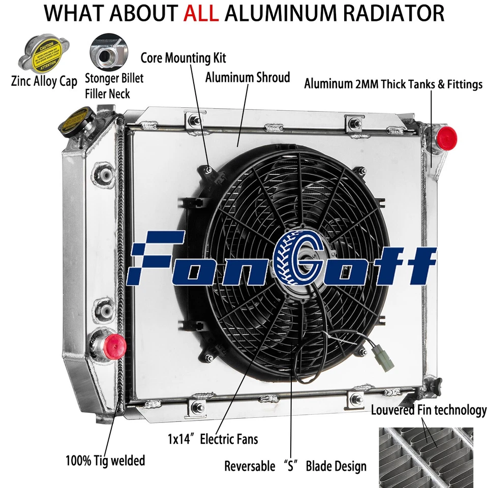 4-Row Radiator Shroud Fan For 1967-1968 Ford Thunderbird Galaxie/Mercury Marquis Foto 1 de 4