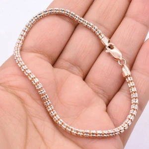 3.3mm Diamond Cut Iced Chain Link Bracelet Real 10K White Rose Gold 8.5" - Picture 1 of 8