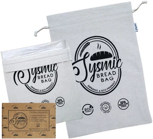 2 x Eco Plastic Lined Cotton Bread Bags for Homemade Bread Keep Fresh Reusable - Picture 1 of 9