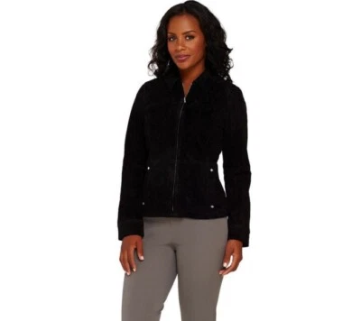 Abrigo Chaqueta Isaac Mizrahi Negro Gamuza Cremallera Frontal 16 Nuevo Foto 1 de 4