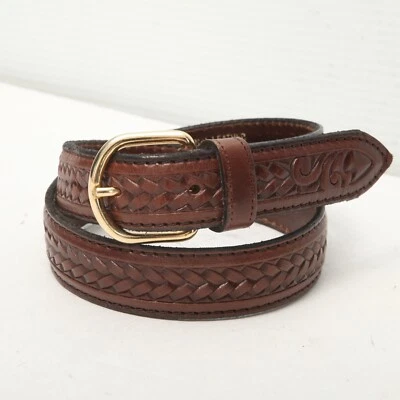 OGIO Leather Belt Womens 26 Brown Embossed Basketweave 1" Made in Italy - Image 1 of 4