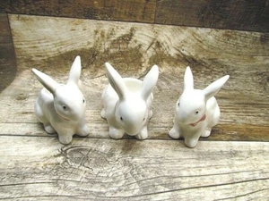 Yankee Candle Set of 3 WHITE BUNNY Tealight Candlestick Holders - Picture 1 of 11