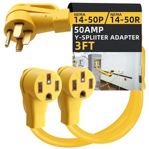 RealPlus 50 Amp Y Splitter Adapter Cord for RV and EV NEMA 14-50P to 2X 14-50P - Picture 1 of 6