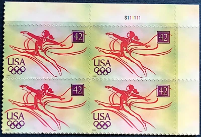 2008 OLYMPIC GYMNAST MNH Block 4 x 42¢ Stamps #4334 Gymnastics, UR or UL Plate # - Image 1 of 3