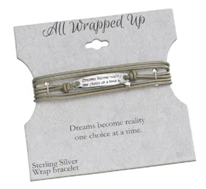 Sterling Silver "Dreams become reality....." Leather Wrap BRACELET New NWT - Picture 1 of 2