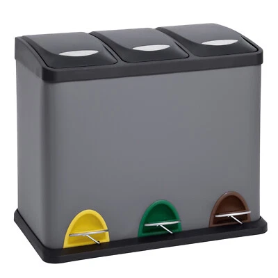 SVITA TC3X8 Mülleimer 24 Liter Tretmülleimer Abfalleimer 3x8 Liter Stahl Grau - Bild 1 von 4