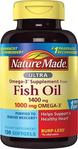 Nature Made Ultra Omega-3 Burpless Fish Oil 1400 Mg Softgels W. Omega 3 1000 Mg, - Picture 1 of 12