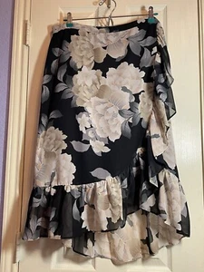 NWT Calvin Klein Black Pink Gray Floral Ruffle Midi Skirt Sz 16 Retail $89 - Picture 1 of 6