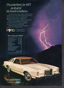 Coche impreso publicidad vintage auto Ford 1977 Thunderbird precio difícil de creer - Imagen 1 de 1