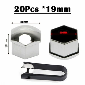 20X Auto Radschrauben Chrom Kappen 19mm Radschraubenkappen + Abzieher - Picture 1 of 8