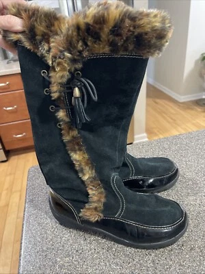 SPORTO SIDE WINDER BLACK WATERPROOF SUEDE TALL BOOTS WITH TASSEL LACE UP  10W - Image 1 of 4