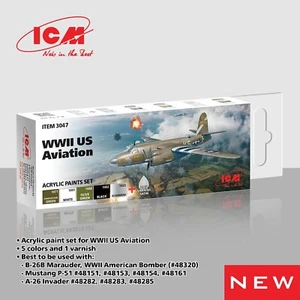 Set di vernici acriliche per WWII US Aviation ICM 3047 grigio, verde, bianco, nero - Foto 1 di 7