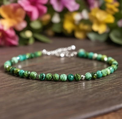African Turquoise 4mm Small Gemstone Beaded Healing Bracelet Gift Mothers Day - Image 1 of 4