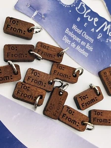 Cute Tiny Wooden Charms By Blue Moon Beads   To: /From:  15mm Gift Tags Qty:12 - Picture 1 of 1