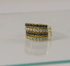 Dainty 14k Yellow Gold Hinged Stacking Ring CZ's & Sapphires SIze 6.5 - Picture 1 of 4
