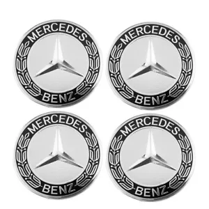 LOT 4 Cache Moyeu 75mm Noir et Gris Pour Mercedes Logo Emblème Jante Centre Roue - Picture 1 of 2