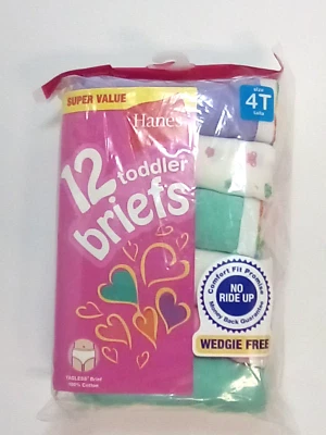 Hanes Toddler Girls Tagless 100% Cotton Briefs Pack of 12 Size 4T - Image 1 of 3