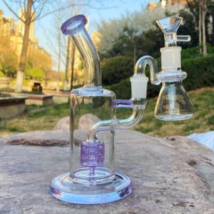 9" Purple Matrix Glass Bong Water Pipe Smoking Hookah Bubber W/Ash Catcher - Picture 1 of 8