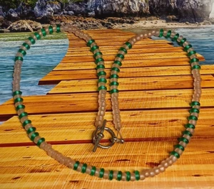 Clear Glass Light Pink and Green Seed Bead Handcrafted Necklace - Picture 1 of 9