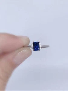 0.90 Ct Sapphire & Lab Grown CVD Diamond Prong Ring 10k Solid White Gold - Picture 1 of 5