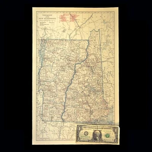 Vintage NEW HAMPSHIRE Railroad Map Vermont Boston & Maine LARGE Original Antique - Picture 1 of 16