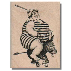 Mounted Rubber Stamp, Large Lady Riding Donkey, People, Ocean,Happy,Animal,Beach - Picture 1 of 2