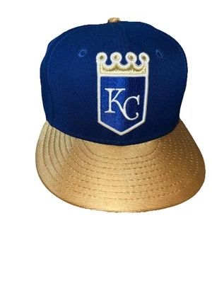 K C Kansas City Royals Two Tone Fitted Hat 7 1/8 Blue Gold New Era 59Fifty Cap - Image 1 of 4