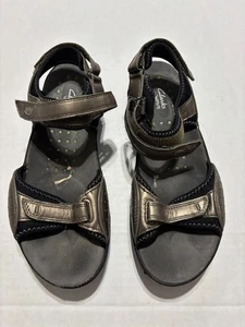 Bronze Metallic Clarks Wave Walk Leather Hiking Sandals Shoes Women's Sz 9 1/2W - Picture 1 of 7
