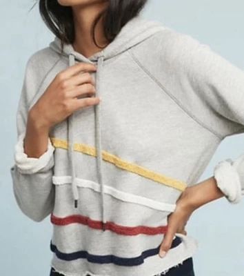 Sudadera con Capucha Recortada Anthropologie Sundry Chenille Rayas Borde Crudo XS Foto 1 de 4