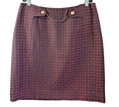 Falda para mujer ETCETERA roja y negra texturizada lápiz cadena dorada hasta la rodilla talla 6 Foto 1 de 4