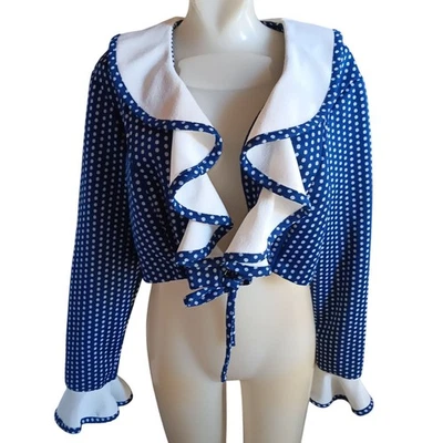 Vintage Women's Large Crop Top 1970's Polka Dot Ruffle JC Penney Stretch Knit - Image 1 of 4