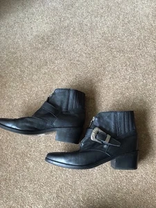 Vintage Topshop Black Leather Ankle Boot Cowboy Buckle Punk Goth Size EU 40 (7) - Picture 1 of 7