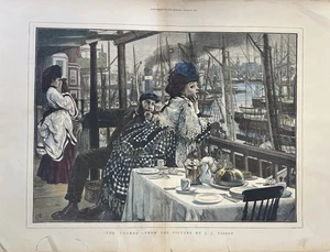 1873 James Tissot “The Thames” Victorian Print Antique Graphic Supplement - Picture 1 of 7
